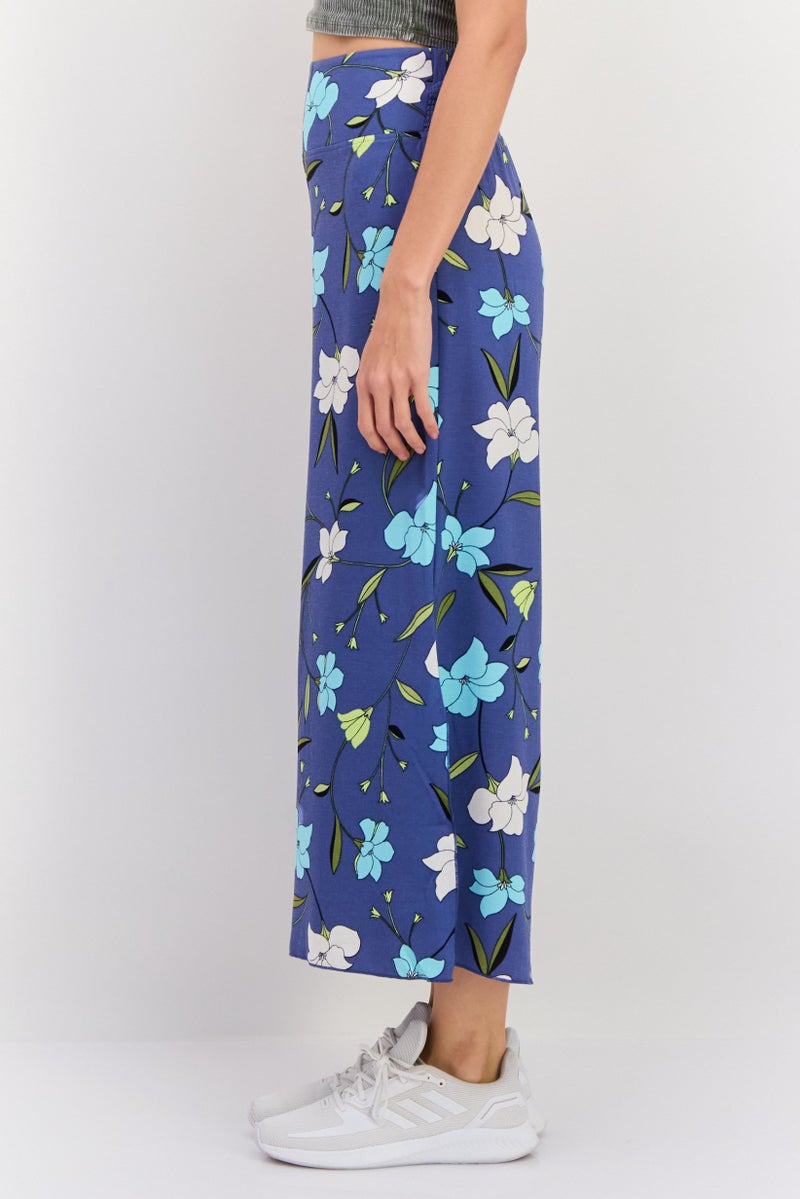 Hurley Women Regular Fit Floral Wide Leg Pants, Blue - Image 2